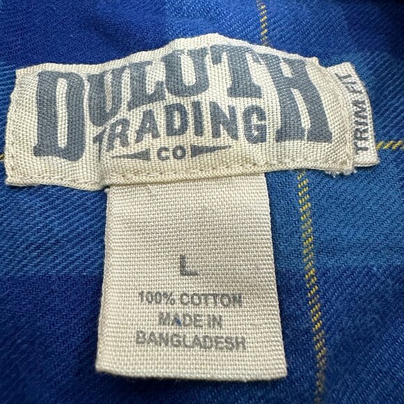 Duluth Trading Co Mens Blue Plaid Flannel Shirt Size Large Trim Fit Long Sleeve - Picture 3 of 4